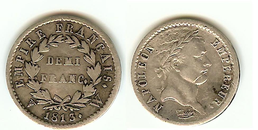 Half Franc Napoléon 1st 1813W Lille gVF/aVF